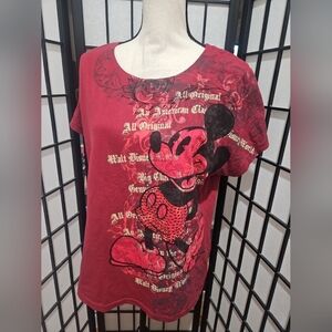 Women's Disneyland Resort Burgundy 1X Disney Mickey Mouse Embellished T-Shirt